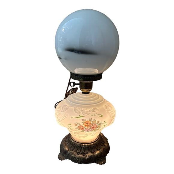 Vintage Gone with the Wind Parlor Hurricane Lamp Milk Glass 3 Way Hand Painted - Picture 9 of 16